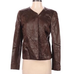 LAFAYETTE 148 | Faux Leather Crinkle Jacket Brown Women’s Size 4 Button Front
